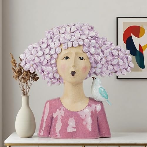 Miniatura 3 de Estatuas de jardín de DiliComing - Estatuas de mujer para decoración del hogar - Estatua de 11 pulgadas de mujer con pájaro, estatua de arte