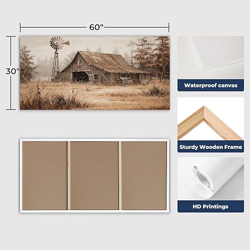 Miniatura 5 de 30"x 60" Canvas Wall Art Rustic Old Barn Wood Print Vintage Windmill Farmhouse Rural Country Framed Pictures Painting Print Large Wall Art for