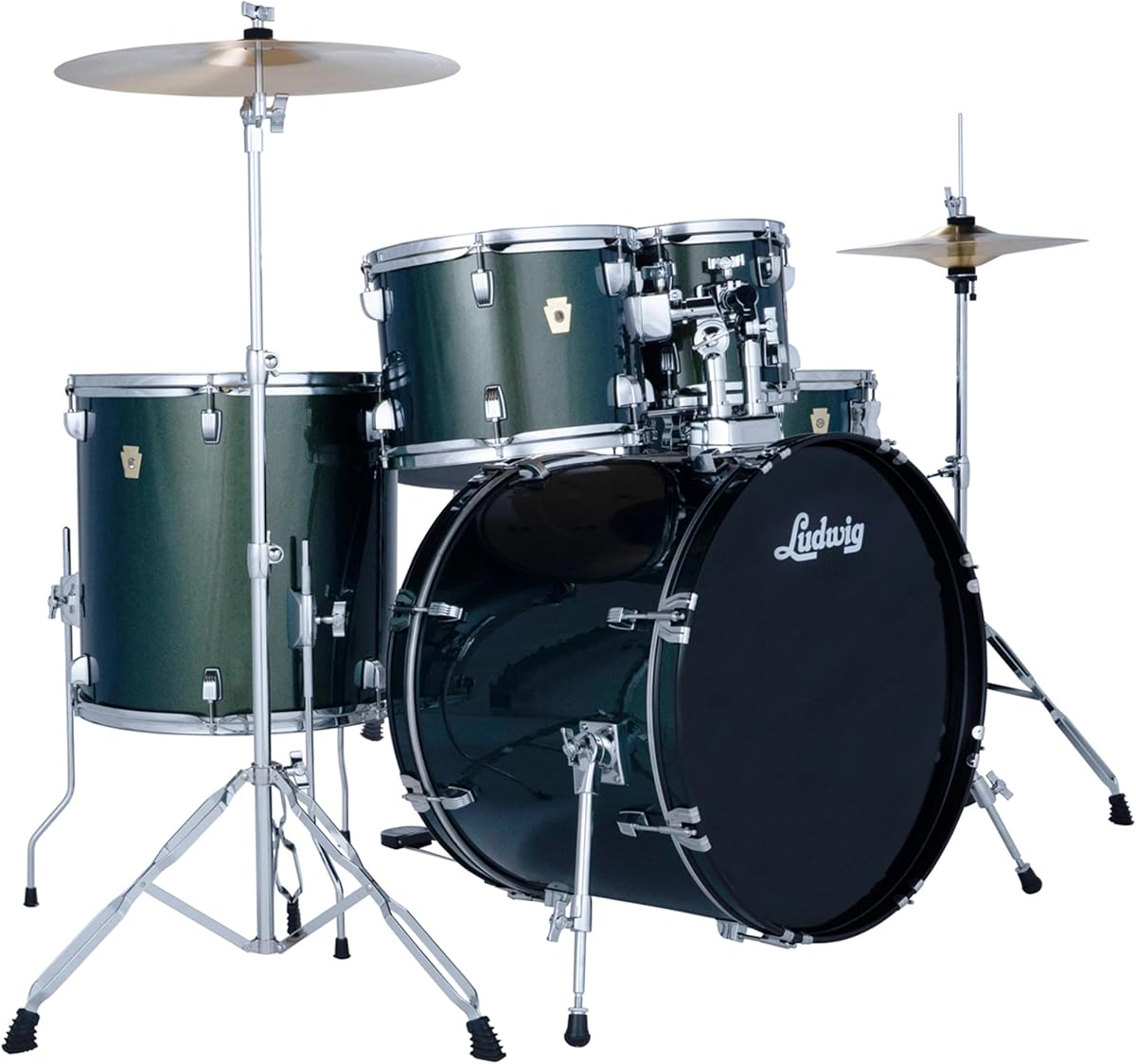 Accent Drive 5PC Drum Set W/Hardware & Wuhan Cymbals, 22" Bass Drum, Jade Dust