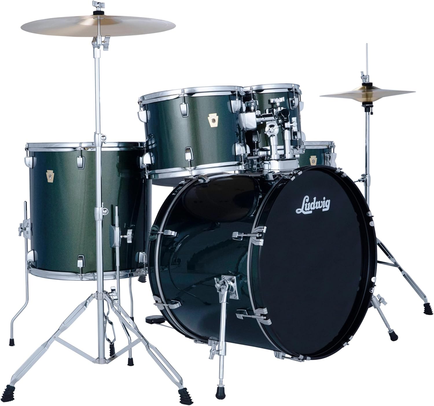 Accent Drive 5PC Drum Set W/Hardware & Wuhan Cymbals, 22" Bass Drum, Jade Dust