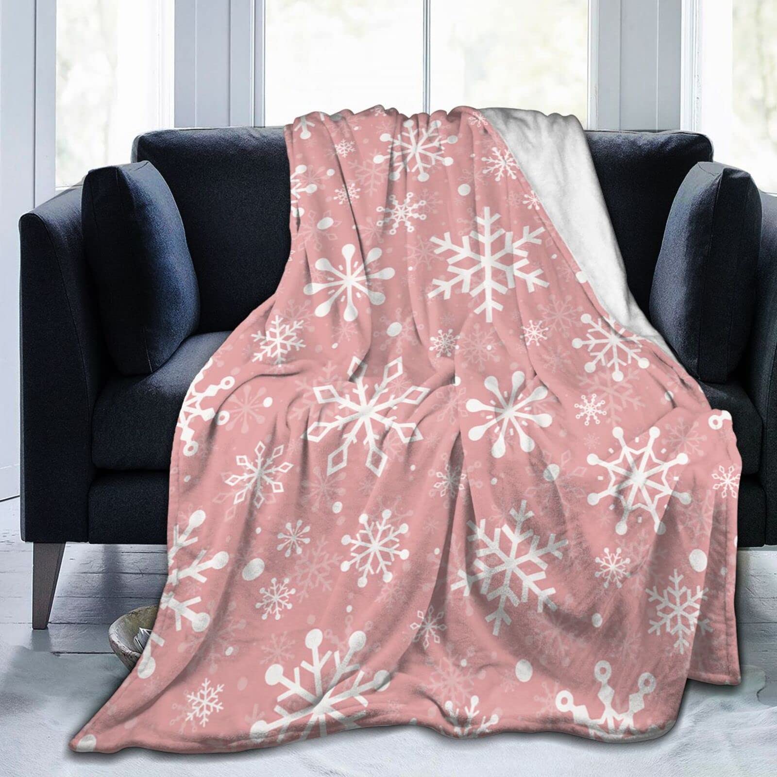 Lsjuee Christmas Snowflakes Throw Blanket Warm Cozy Blankets Lightweight Soft Cozy Flannel Winter Holiday Blanket for Sofa Couch Bed Office Xmas Gift 50"X40"