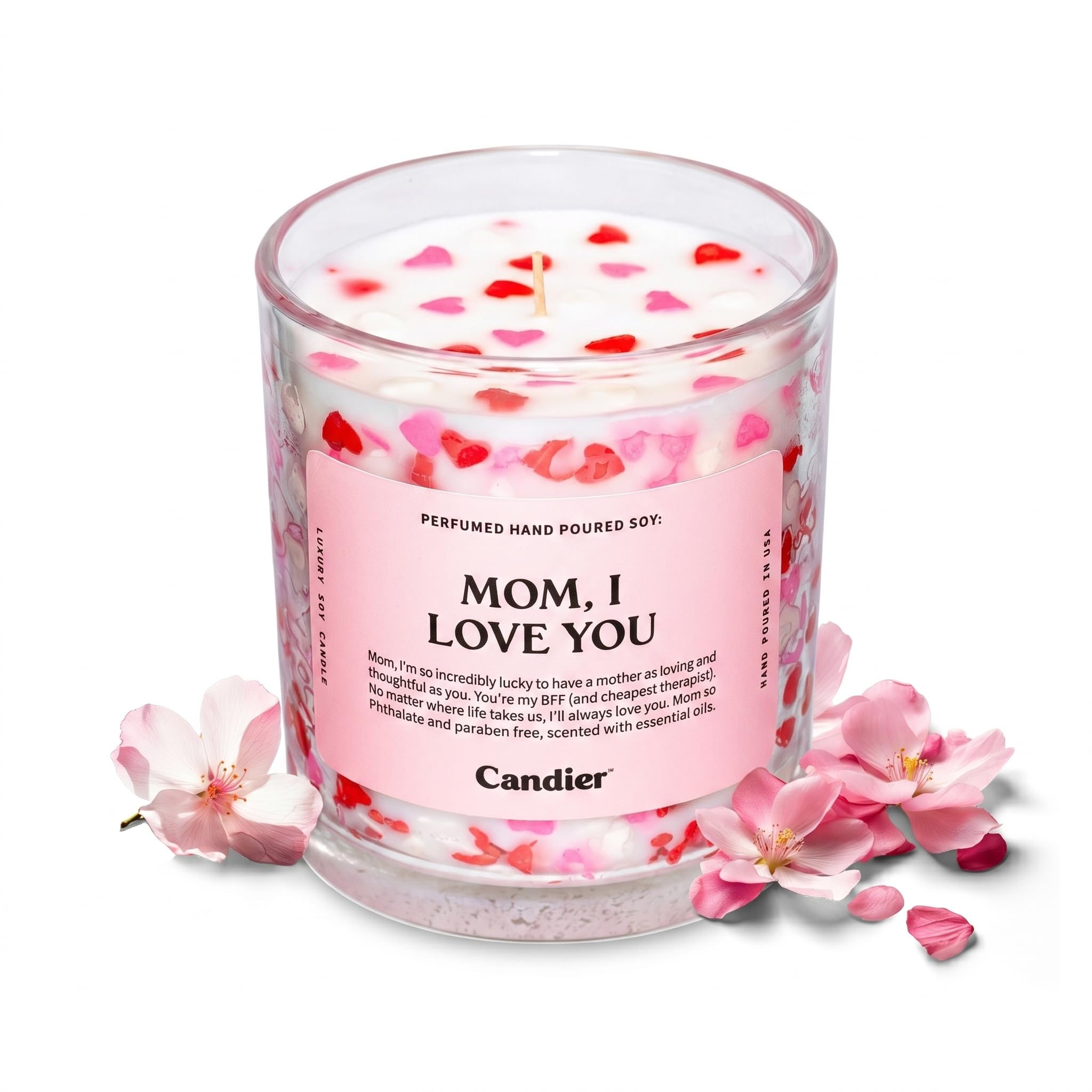 Candier - Mom I Love You Candle, Scented Phthalate-Free Soy Candles with 60+ Hours Burn Time, Vegan Cruelty-Free Thank You Gifts for Moms on Birthdays, Mother’s Day, Valentine's Day & More