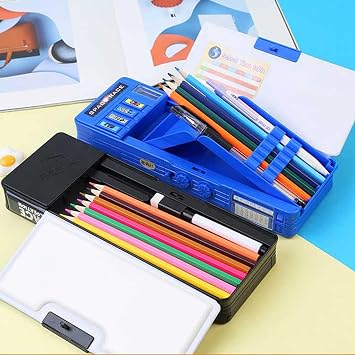 Pop Up Multifunction Pencil Case for Girls Boys, Cute Cartoon Pen Box Organizer Stationery with Sharpener, Schedule, Whiteboard, School Supplies for Kids (Black)