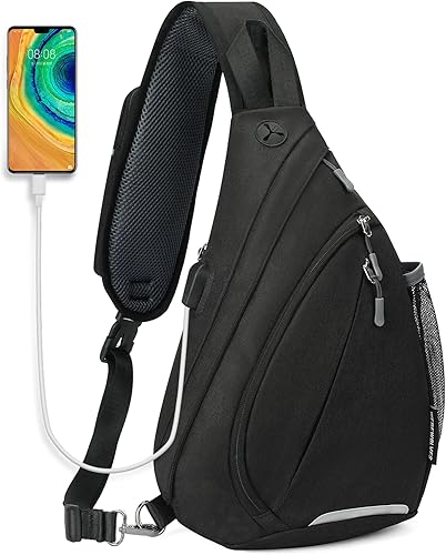 WEREWOLVES Sling Bag Crossbody Backpack with USB Charging Port, Water Resistant Hiking Shoulder Bag Unisex Casual Daypack