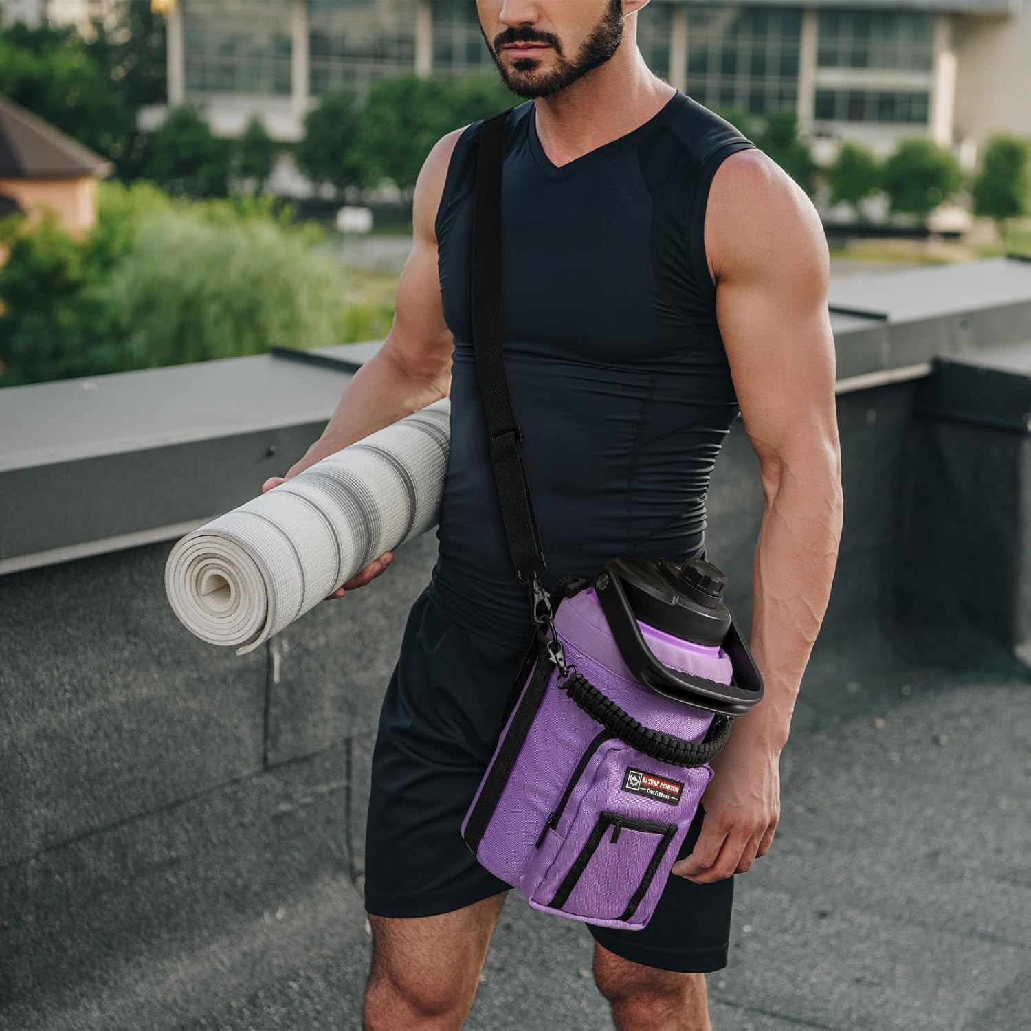 NATURE PIONEOR Water Bottle Holder with Adjustable Strap - Half/One Gallon (64/128oz) Insulated Water Bottle Sling Carrier with Phone Pocket & Paracord Handle, Outdoor Camping, Hiking, Gym - Image 7