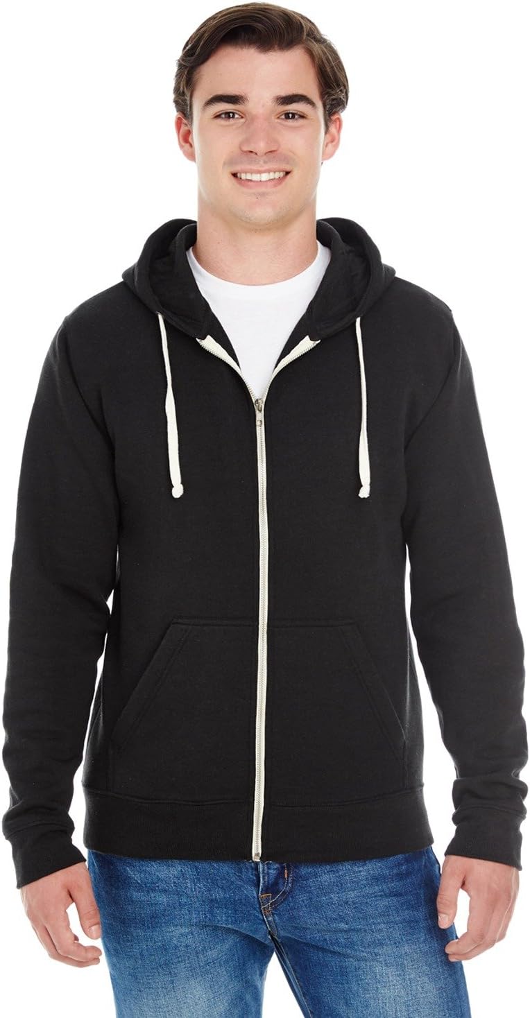 J America Adult Triblend Full-Zip Fleece Hood XL SOLID BLK TRBLND