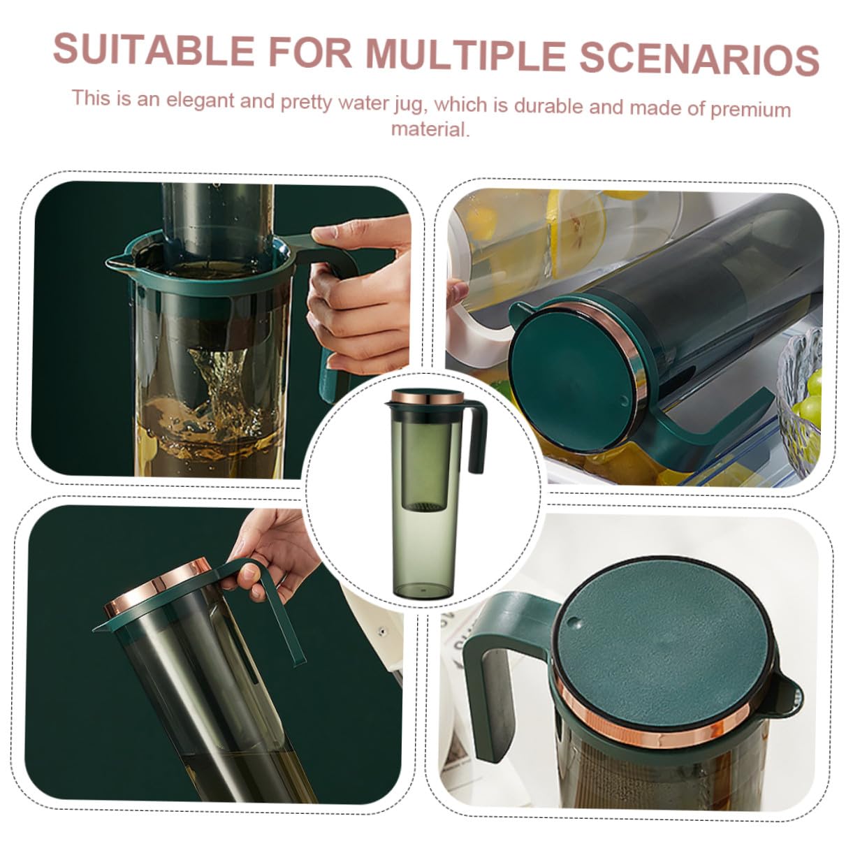 Jarra de Agua Fría con Gran Capacidad Resistente Altas Temperaturas Recipiente Hermético para Bebidas y Té para Fiestas y Reuniones Familiares Color Verde Oscuro