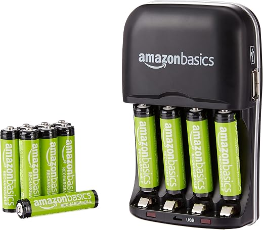 AmazonBasics AAA Rechargeable Batteries (12-Pack) and Ni-MH AA & AAA Battery Charger With USB Port Set