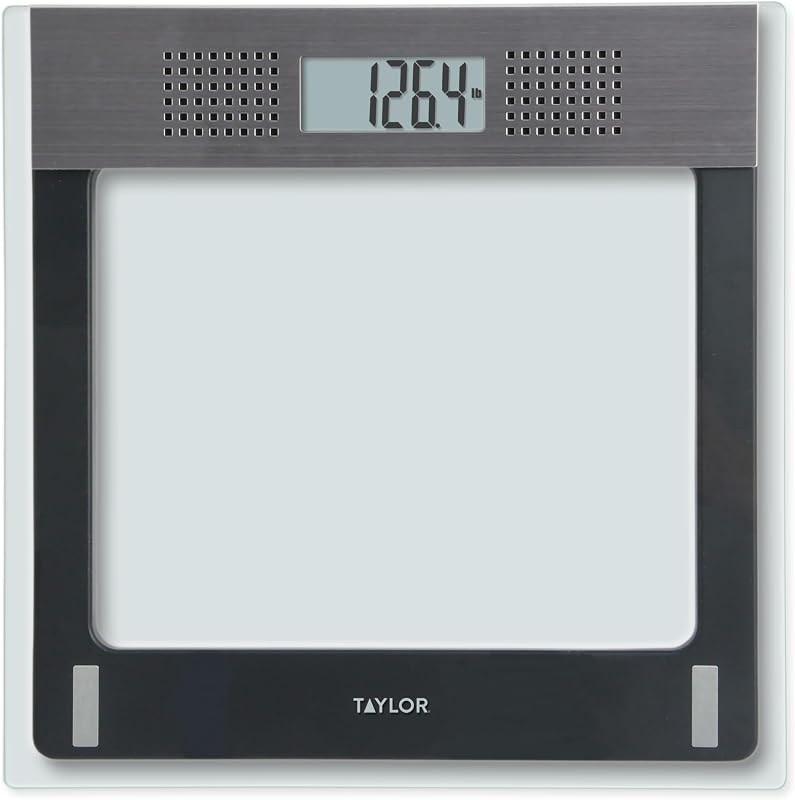 Taylor Talking Bathroom Scale for Seniors, 440 lb Capacity Glass Digital Body Weight Scale with Loud Voice Readout, Gray