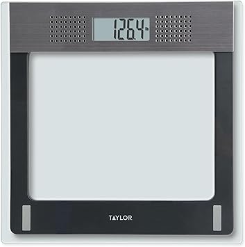 Taylor Talking Bathroom Scale for Seniors, 440 lb Capacity Glass Digital Body Weight Scale with Loud Voice Readout, Gray