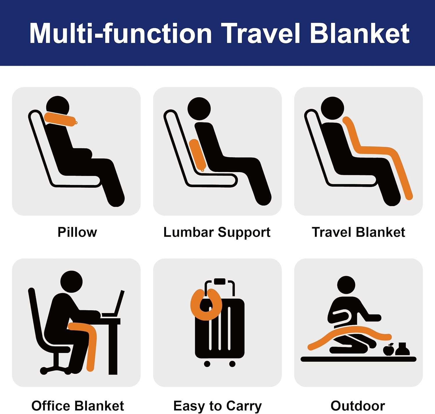 2 in 1 Travel Blanket, Soft Warm Blanket with Cozy Neck Pillow Case, Portable Blanket Set for Airplane, Camping, Car (Grey) - Image 7