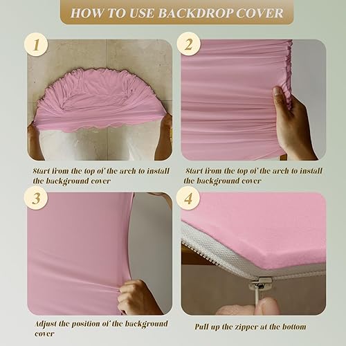 Miniatura 6 de Cubierta de fondo de arco de elastano, rosa, 2 lados, se adapta a 3.3 x 6.6 pies, para bodas, baby shower, decoración de banquetes