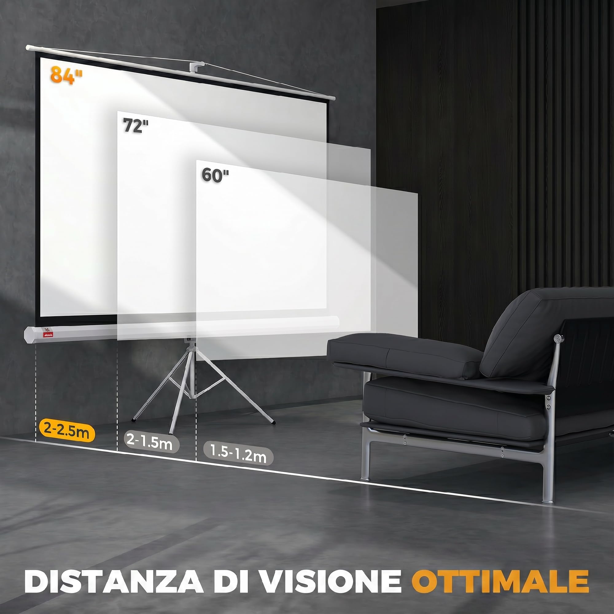 HOMCOM Telo Proiettore da 84 Pollici 4K HD Formato 16:9 con Treppiede Pieghevole e Altezza Regolabile, Schermo Proiettore Portatile, Grandangolo di 160 Gradi, per Casa, Home, Cinema, Esterno, Bianco
