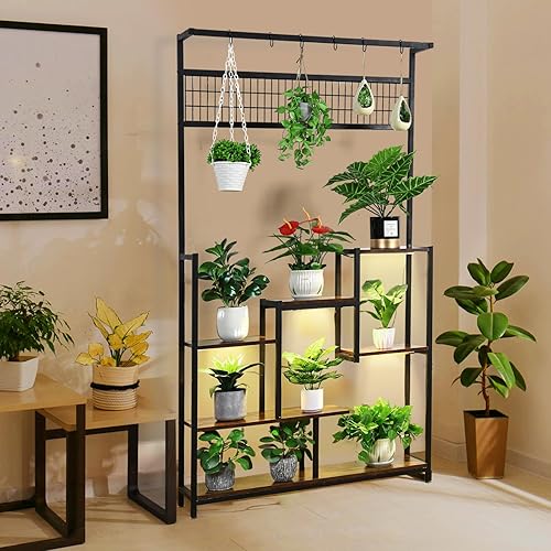 CHPHI Soporte para plantas de interior con luces de crecimiento, estante de plantas de interior de 6 niveles, soporte de plantas de 70 pulgadas de