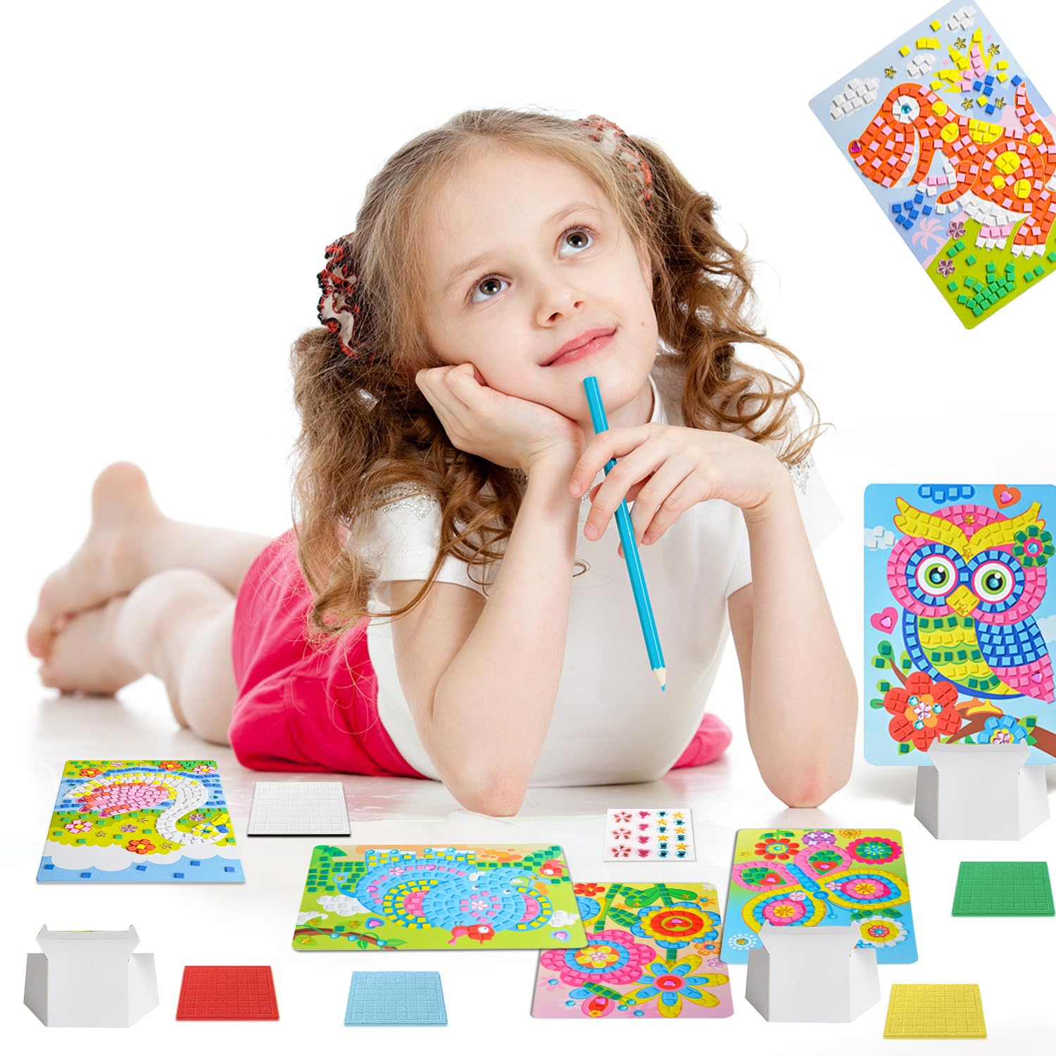AILUYA Set di 20 Pezzi di Adesivi per Bambini, Mosaico con Punti Adesivi, Cartone Colorato per Fai Da Te, Puzzle Artistici Fatti a Mano, Scrapbooking