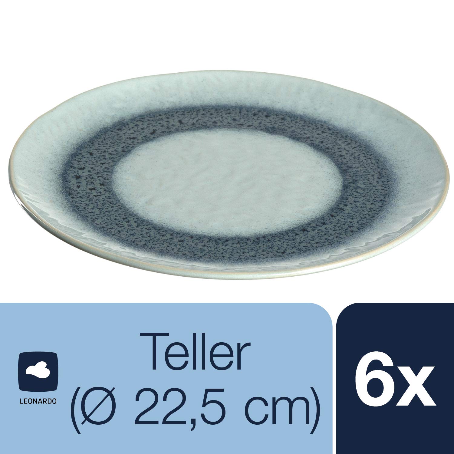 Leonardo Matera Keramik-Teller 6-er Set, spülmaschinengeeignete Speise-Teller, Essteller mit Glasur, 6 runde Steingut-Teller blau, Ø 22,5 cm, 018544