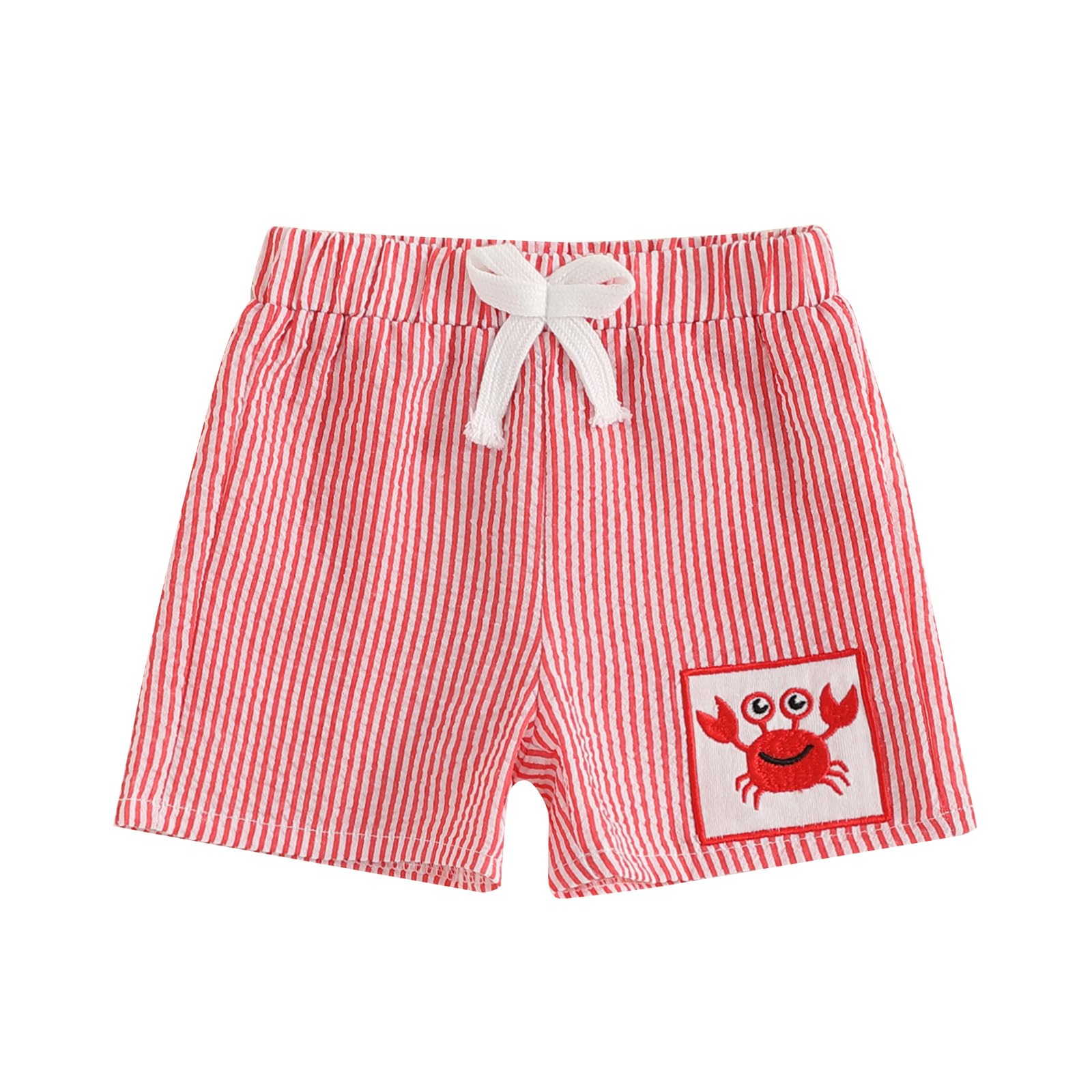 Finegoodwei Toddler Boys Shorts Stripe Crab Embroidery Elastic Waist Short Pants Kids Summer Casual Fashion Shorts (Orange, 18-24 Months)