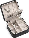 VLANDO Travel Jewelry Case With Mirror,Mothers Day Gifts,Small Portable Jewelry Box,Jewelry Organizer for Rings Earrings Necklaces Display Storage,Gifts for Girls Women,Travel Essentials,Black