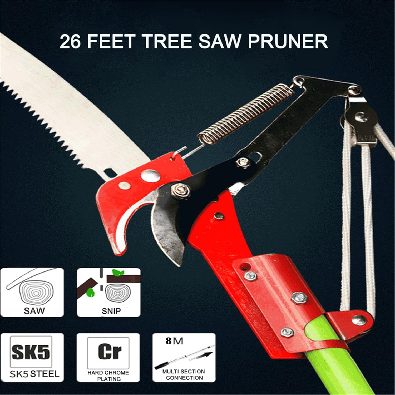 19 Feet Tree Saw Pruner Manual Pole Saw Detachable High Branch Scissors with Epoxy Resin Rod & Stainless Steel Saw Head, Dual-Function, 14in Blade Length