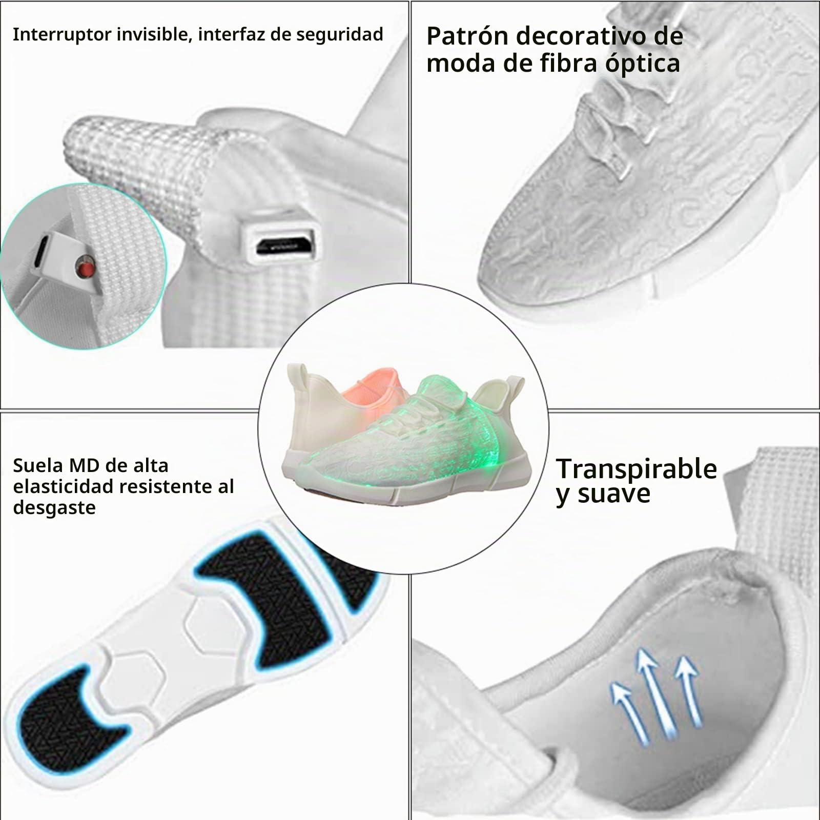 LED Zapatos,CE Certificado,Zapatillas LED USB de Carga de 7 Colores de Luz Zapatillas con Luces del Zapato por la Fiesta de Baile de Navidad de San Valentín con el Navidad, año Nuevo