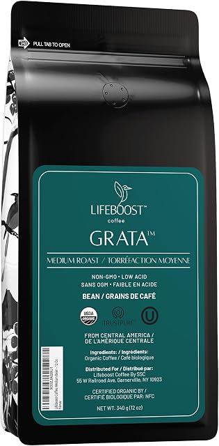Lifeboost Coffee Coffee de tourteaux entiers - Origine unique à faible teneur en acide USDA Café biologique - Haricots de café non OGM Testés par une tierce partie pour les mycotoxines & Pesticides - 12 Ounces (Troisième partie testée pour les mycotoxines, moisissure) & Pesticides, non OGM, haricots entiers