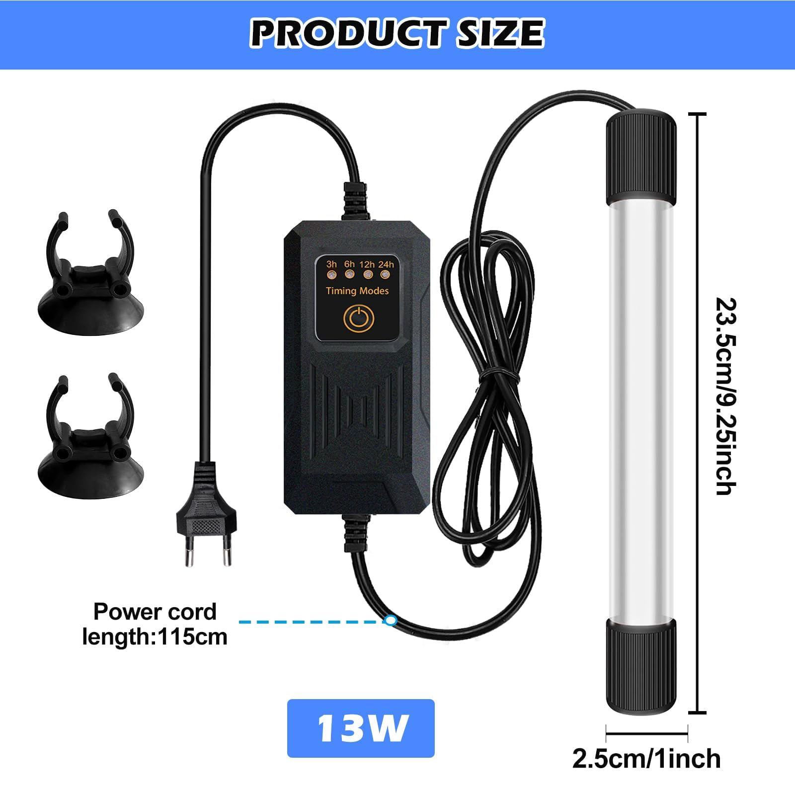 Lampe stérilisateur UV, 13W Stérilisateur UV Aquarium, Lampe UV Stérilisateur Aquarium, 220V UV Aquarium Stérilisateur Lampe, pourminuteur Stérilisation sous l'eau Élimination Algues Désodorisation