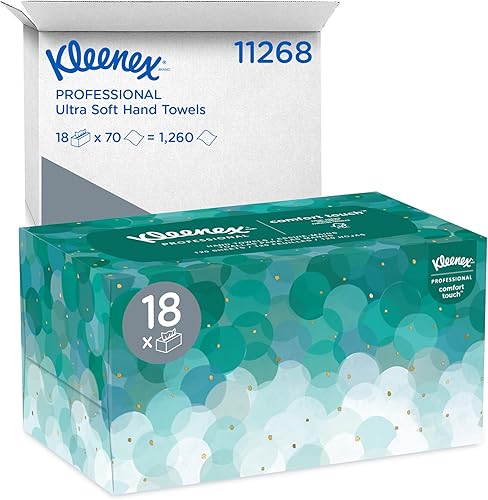 Toallas de tocador de Kleenex (11268), muy suaves y absorbentes, caja dispensadora, 18 cajas, 70 toallas de tocador de papel, 1,260 hojas, con