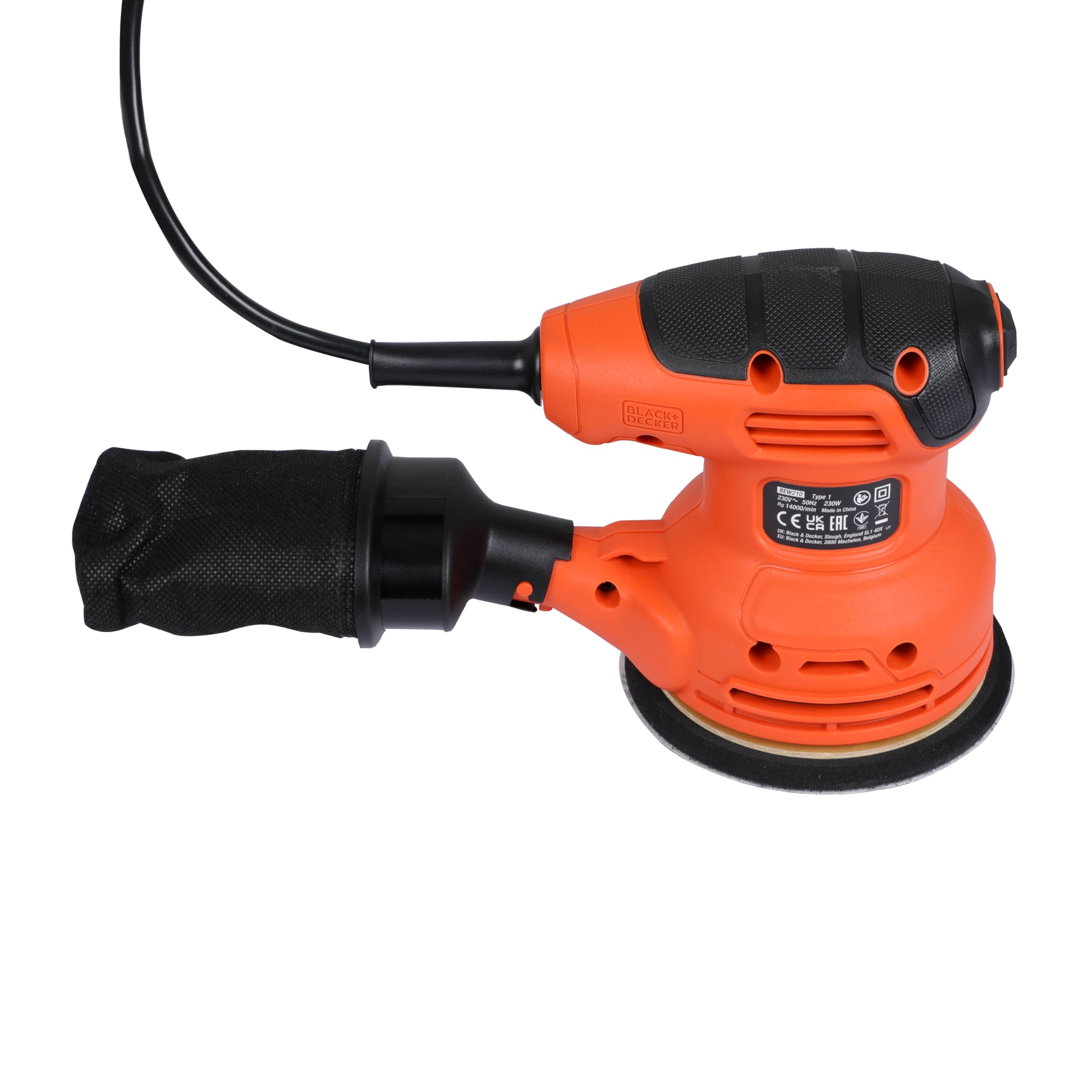BLACK+DECKER Levigatrice roto orbitale 230W.Sacchetto raccoglipolvere incluso per un'area di lavoro più pulita. BEW210-QS