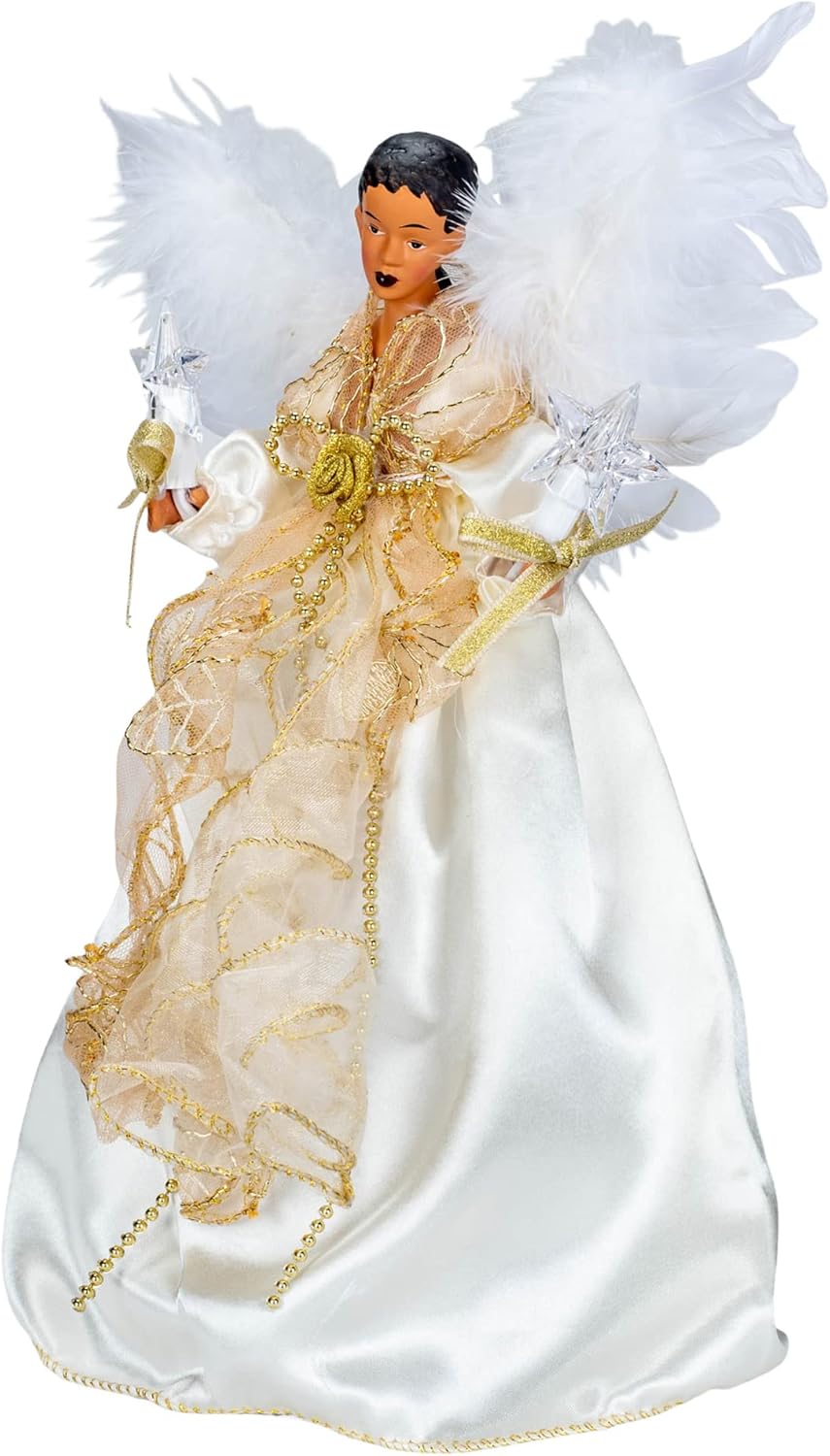 Kurt S. Adler, Inc. UL2219 Kurt Adler 10-Light 12" Ivory & Gold Black Angel Treetop