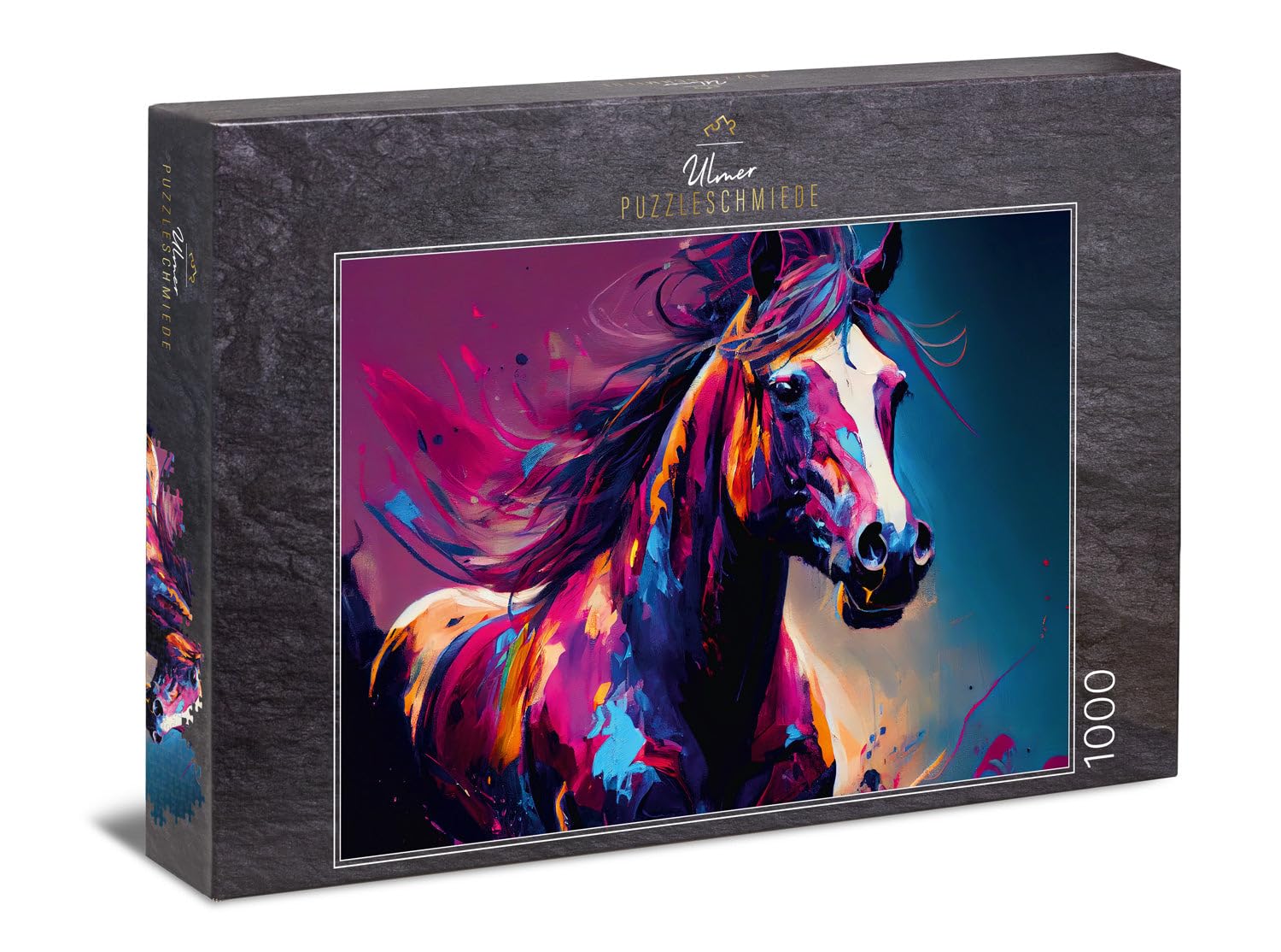 Ulmer Puzzleschmiede, Horse Puzzle Colour Wind 1000 pieces, The powerful horse with blowing mane in the wind
