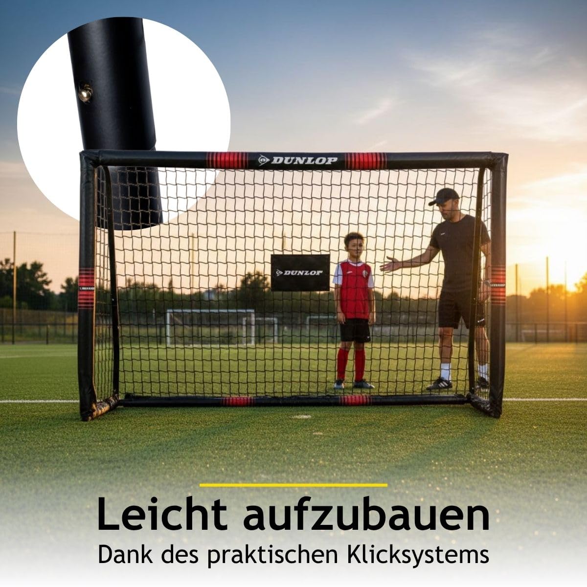 Dunlop Fußballtor Set mit 2 Stück - Fussballtor 180 x 120 x 60 cm - Fussball Trainingszubehör für Innen und Außen - Metall - Schwarz/Rot