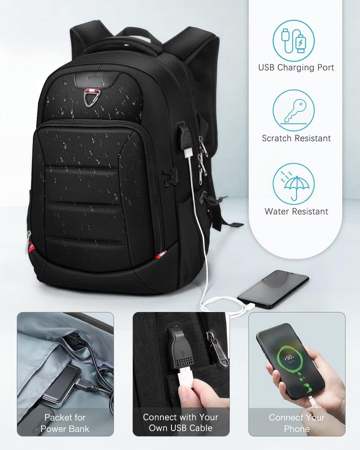 HOMIEE Laptop Backpack Extra Large Travel Backpack for Men Women, Anti Theft Slim Durable College School Computer Bag with USB Charging Port