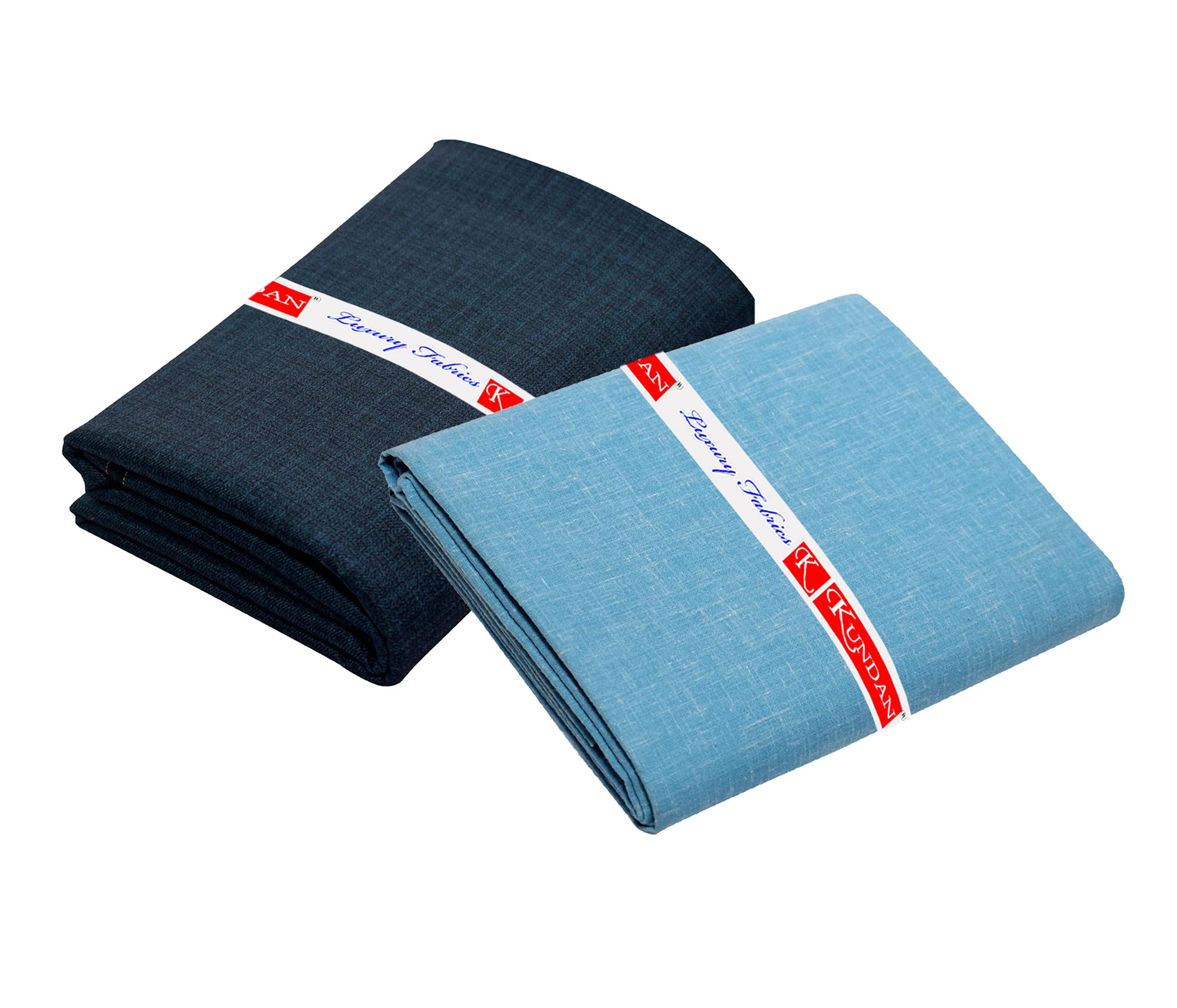 KUNDAN SULZ GWALIOR MEN'S Cotton Shirt & Trouser Fabric Combo Set (Un-Stitch; 1.20 & 2.25 Meter; Navy Blue & Light Blue)-picture-24