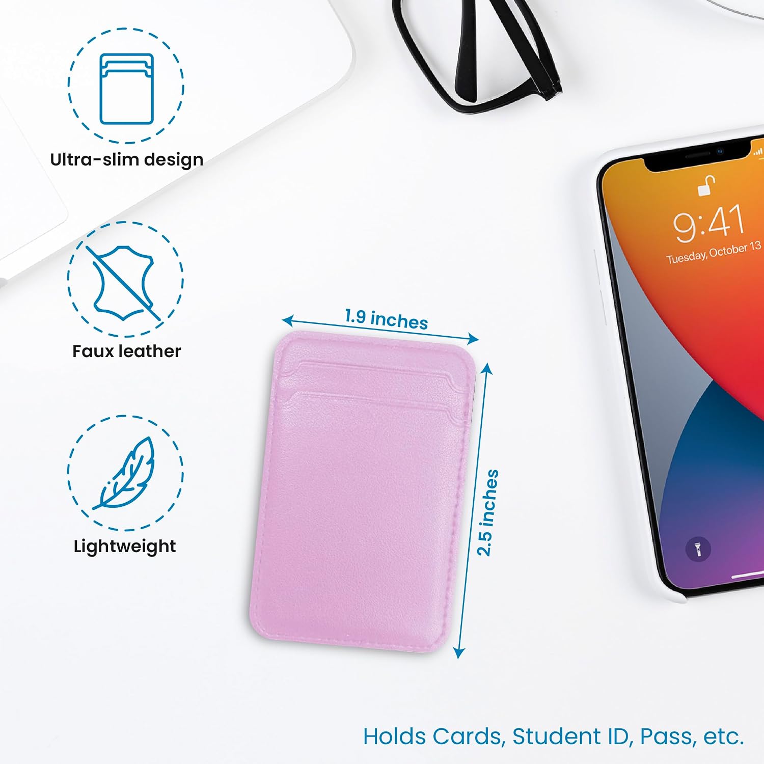 OTM Essentials Faux Leather Magnetic Phone Wallet Sleeve for MagSafe Compatible Phones, Slim Lightweight Card Holder for ID, Pass & Essential Cards, Snap-On Magnetic Wallet Phone Sleeve, Light Pink