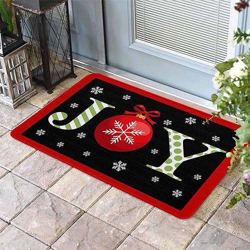 Vista 529 de Tapete de Feliz Navidad, tapete antideslizante para puerta delantera, baño, cocina, dormitorio, patio, entrada, 16 x 24 pulgadas, rojo, negro y verde