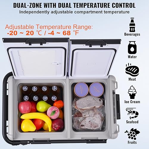 Miniatura 3 de VEVOR Refrigerador portátil para automóvil, refrigerador de automóvil de 12 voltios, congelador portátil de doble zona de 50 litros (52.8 qt),