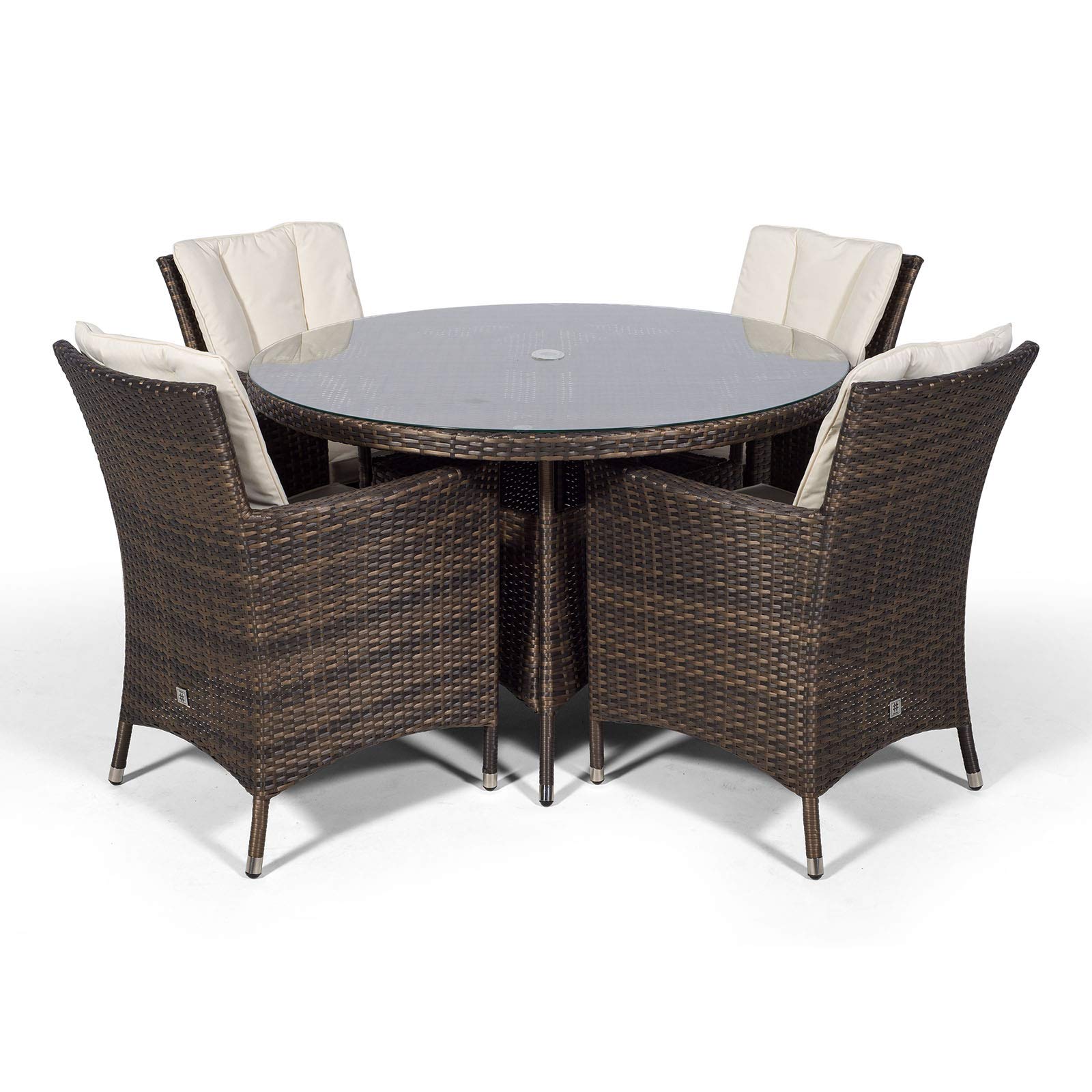 Buy Savannah Rattan Dining Set Luxury Round 4 Seater Brown Rattan