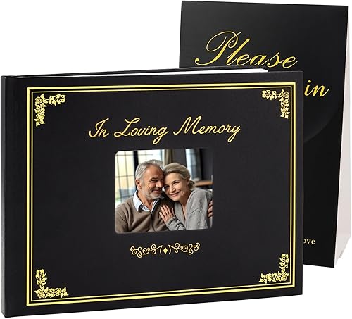 SOITIS Libro de visitas funerarias para servicio conmemorativo, libro de recuerdos de cuero para que los invitados funerarios inicien sesión con