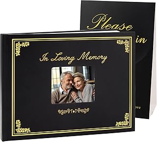 SOITIS Funeral Guest Book for Memorial Service - Leather Memory Book for Funeral Guests to Sign in with Table Sign, 120 Pages Celebration of Life Guest Book and in Loving Memory Guest Book