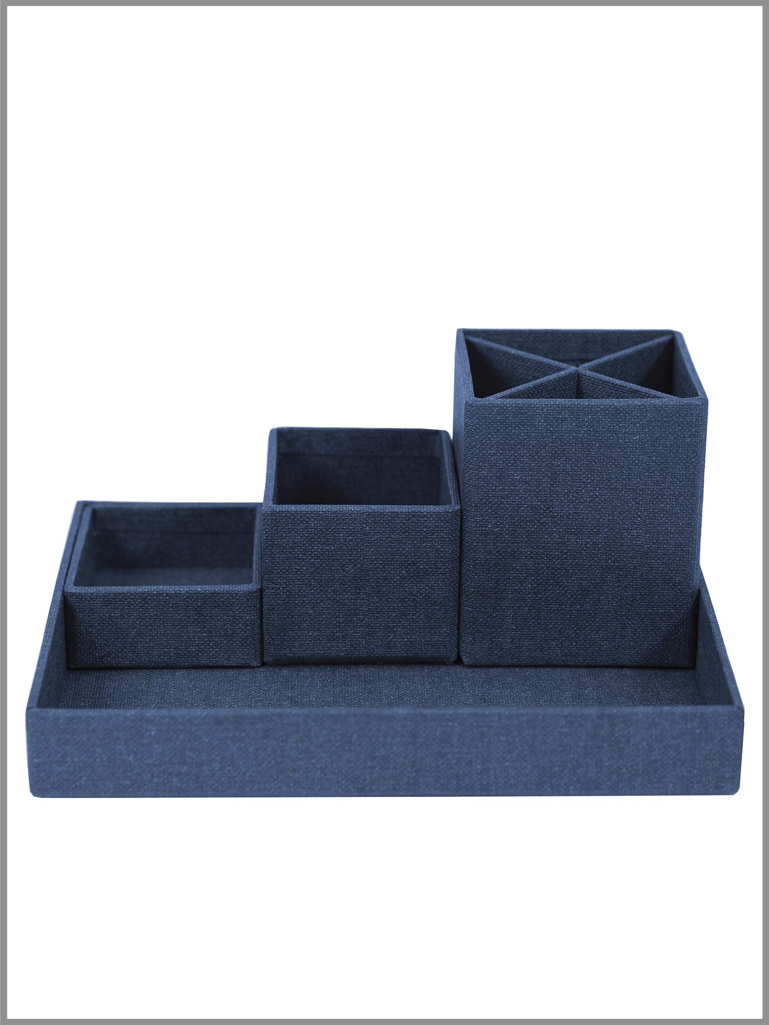 Bigso Box of SwedenDesk Storage Organiser for Stationery - Pen Holder with 4 Compartments for Various Office Items - Fibreboard and Paper Stationery Storage - Blue