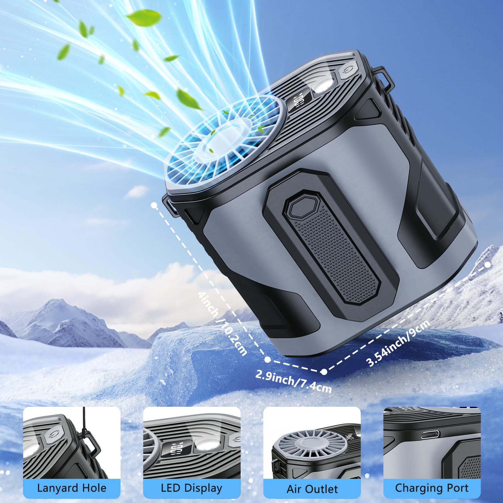 Ventilador de cintura portátil recargable con 10 velocidades, flujo de aire potente, ventilador de cintura manos libres, ventilador con clip fresco debajo de la camisa para acampar, al aire libre, sit