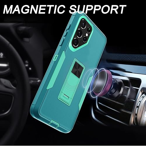 Miniatura 3 de Funda compatible con Samsung Galaxy S22 Ultra 5G, soporte magnético integrado, resistente híbrido de doble capa, a prueba de golpes, funda