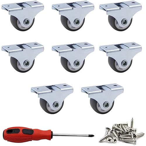 Luomorgo Paquete de 8 ruedas giratorias de 1 pulgada, ruedas rígidas fijas no giratorias con placa superior de metal, ruedas TPE sin ruido para