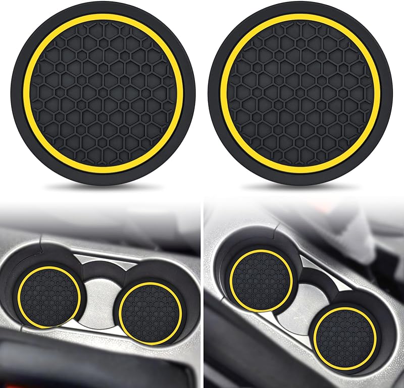 Auprite Porta-Copos para Carro Redondo em Silicone, Amarelo, 2 Unidades