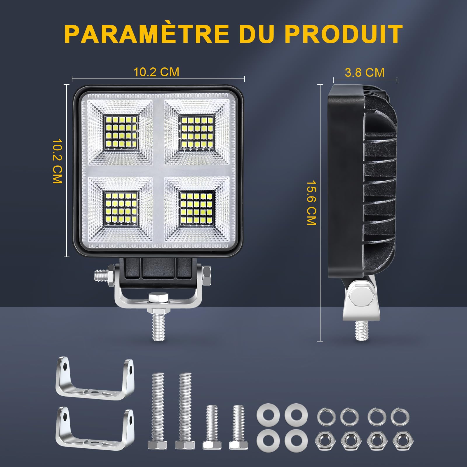 Dinfu Phare de Travail à LED, 2 x 160W 4" LED Projecteur LED IP68 Phares Longue Portee led Spot Flood Lumière de recul pour Voiture Camion Tracteur SUV Bateau