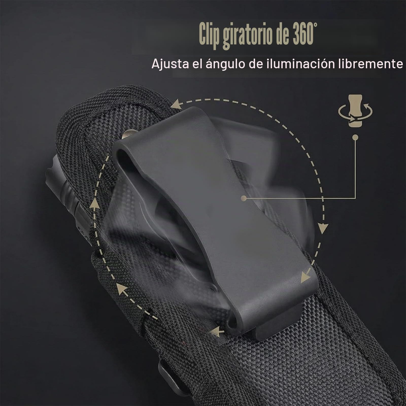 Funda de Linterna de Nylon Elástico con Clip Giratorio 360 Grados - Soporte Resistente para Actividades al Aire Libre, Senderismo y Camping, Compatible con Linternas AA y 18650, Versátil y Práctica