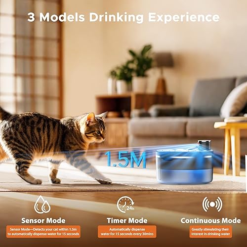 Miniatura 6 de Fuente de agua para gatos, fuente de agua inalámbrica para mascotas, dispensador de agua automático inteligente recargable para gatos y perros,