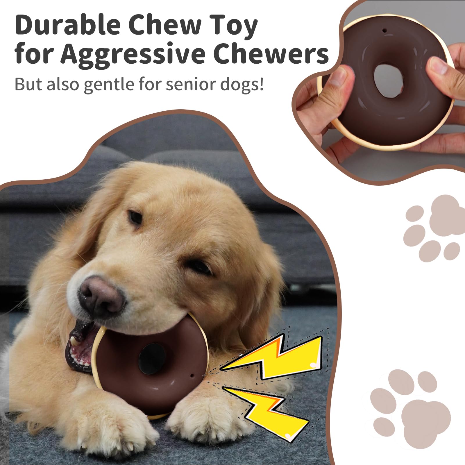 Juguetes para perros para masticadores agresivos, juguete masticable indestructible chirriante para mantenerlos ocupados, dona de goma interactiva con sabor a leche y rebote, limpieza de