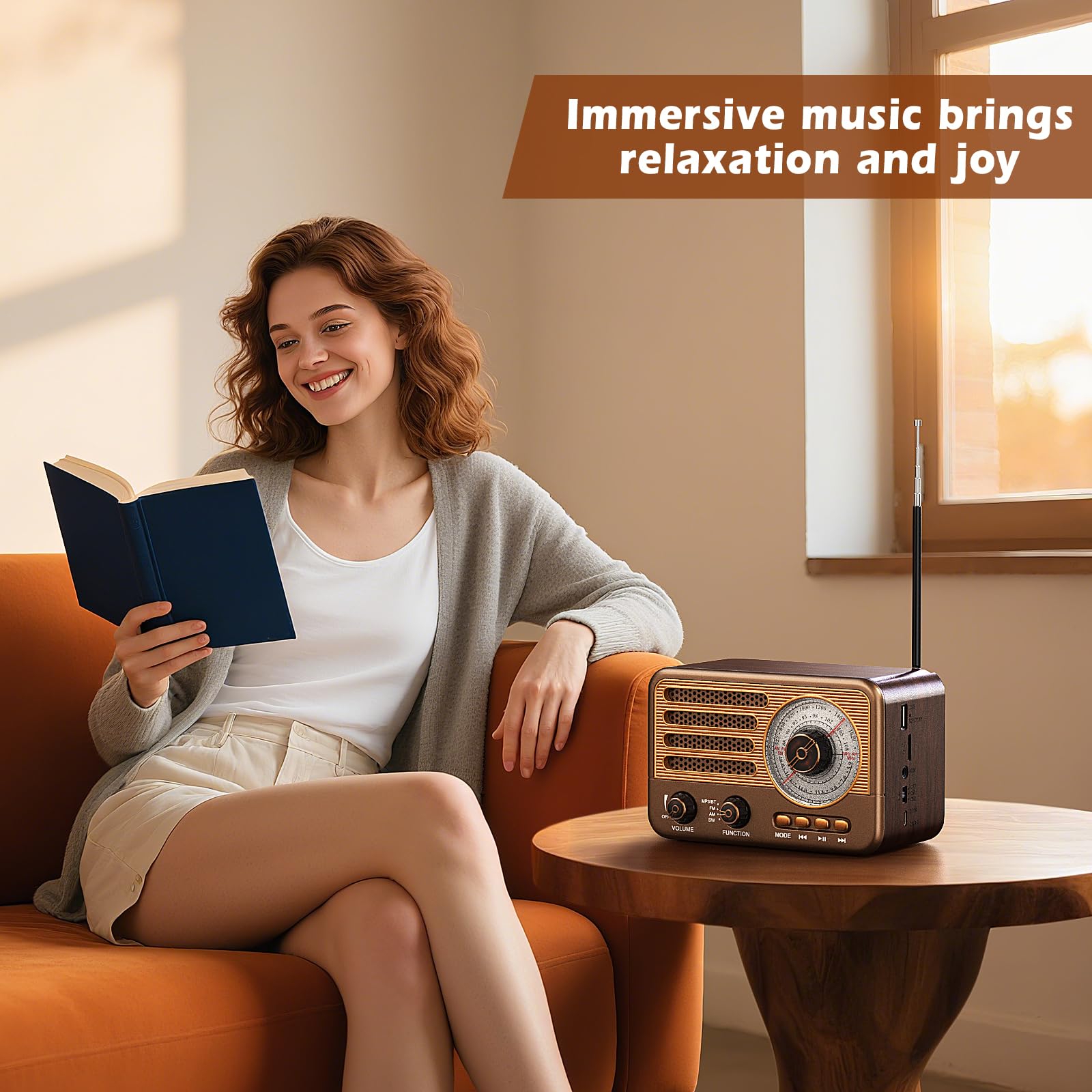 Radio de transistores Retro Radio Am FM SW con Pilas, pequeña Radio portátil Recargable con batería de Iones de Litio de 1800 mAh, Compatible con Tarjeta TF/Aux/Reproductor de MP3 USB