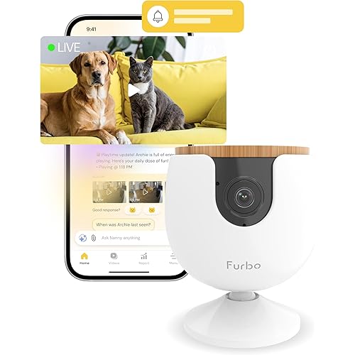 Furbo Mini Pet Camera - Unlock Camera & Smart Features w/Paid Plan: Home Security with Dog & Cat Safety Alerts, 2-Way Audio, Mountable Smart Cam w/Phone App (Subscription Required, 3mo Minimum)